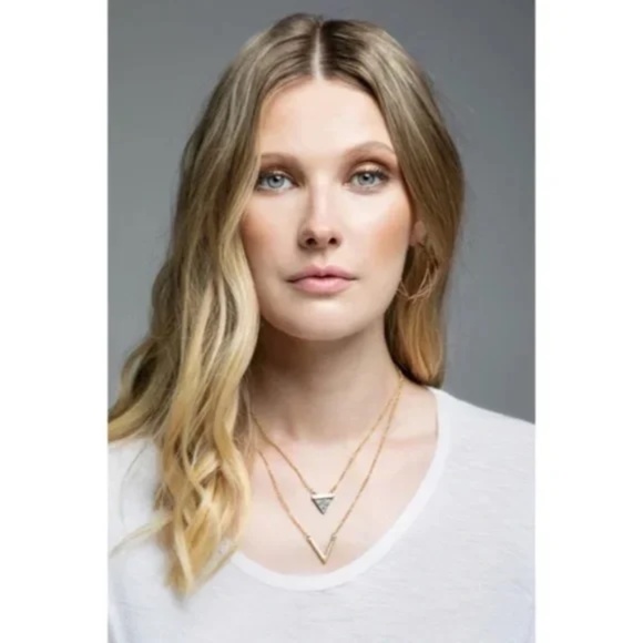 SOLD OUT Howlite White Gold Triangle Natural Stone Charm & Chevron Necklace - Picture 4 of 4